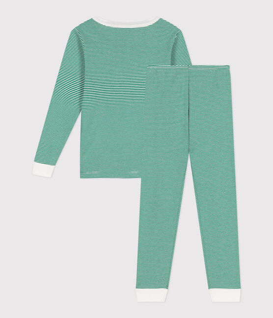 Pyjama très ajusté enfant en coton à rayures vert JARDIN/ MARSHMALLOW