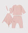 Ensemble coffret cardigan, pantalon et doudou en coton bébé rose SALINE/ ROSEWOOD