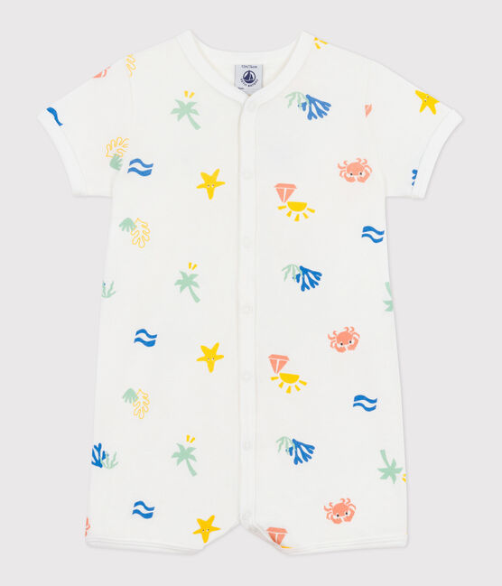 Combinaison courte bébé en coton imprimé blanc MARSHMALLOW/blanc MULTICO