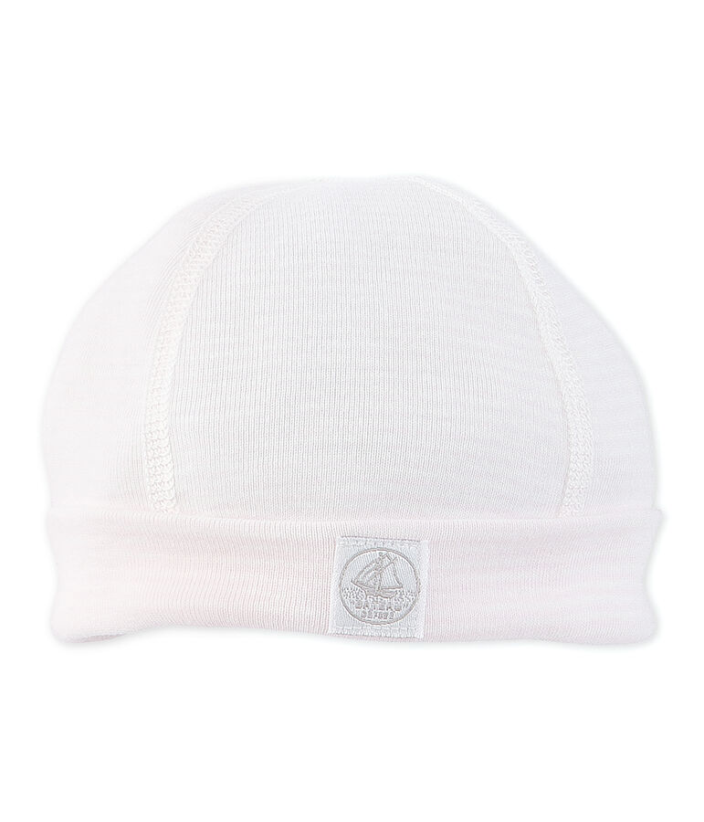 Bonnet de naissance b&eacute;b&eacute; ray&eacute; milleraies rose VIENNE/blanc LAIT