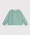 Blouse enfant en coton &agrave; col manches longues imprim&eacute;e vert/blanc