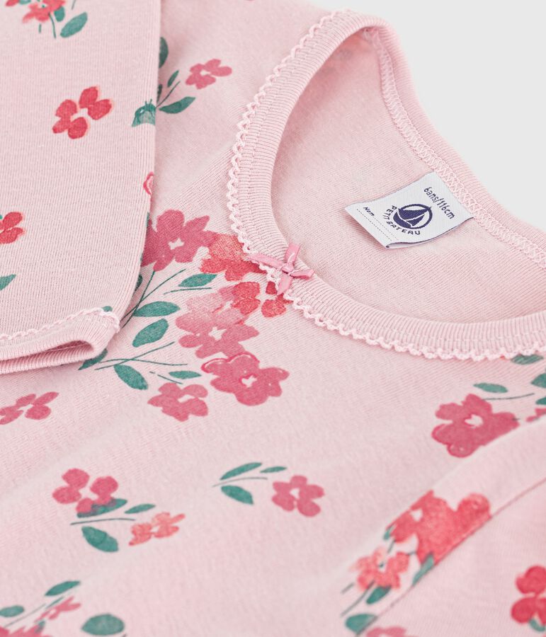Chemise de nuit enfant en coton imprim&eacute; fleurs rose JOLI/blanc MULTICO
