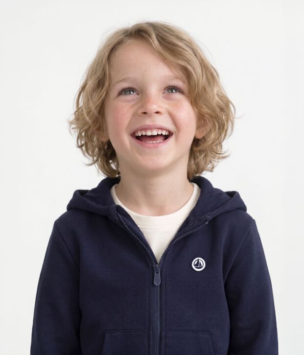 Sweatshirt &agrave; capuche zipp&eacute; enfant en coton bleu marine