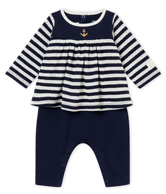 Combinaison longue bébé fille bleu SMOKING/blanc MARSHMALLOW