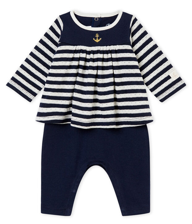 Combinaison longue b&eacute;b&eacute; fille bleu/blanc