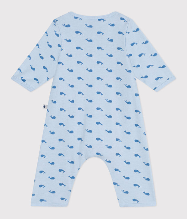 Bodyjama b&eacute;b&eacute; en coton sans pieds baleine bleu/bleu