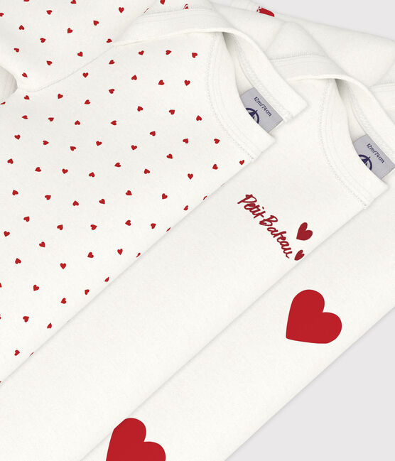 Lot de 3 bodies cœur rouge manches courtes bébé en coton variante 1
