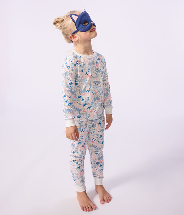 Pyjama d&eacute;guisement enfant en coton imprim&eacute; fleuri blanc/multicouleur