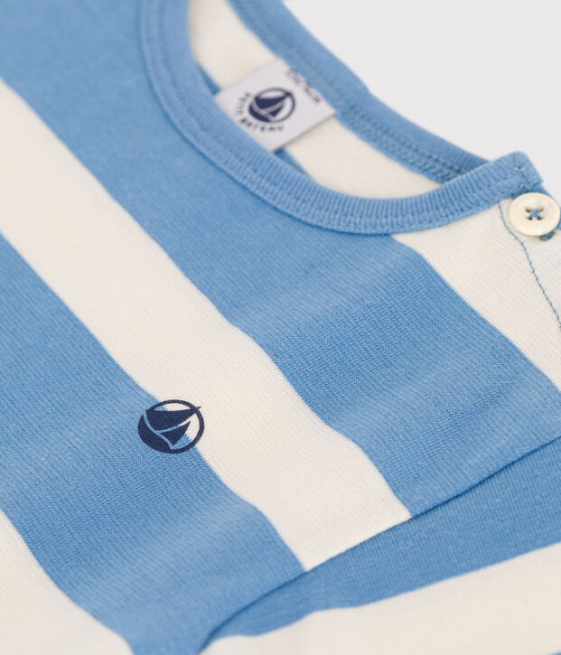 T-shirt b&eacute;b&eacute; en coton &agrave; manches courtes ray&eacute; bleu/&eacute;cru