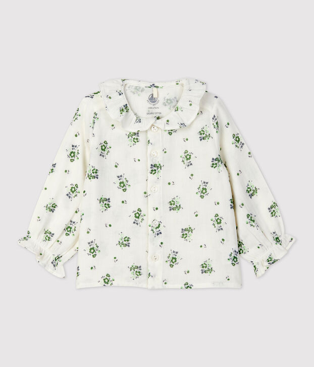 Blouse imprim&eacute; fleuri en gaze de coton bio b&eacute;b&eacute; blanc/multicouleur