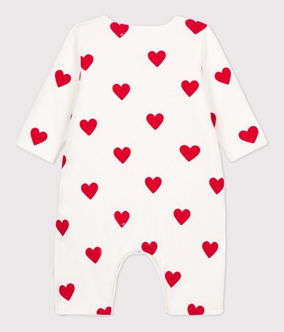 Combinaison longue cœurs rouges bébé en côte blanc MARSHMALLOW/rouge TERKUIT