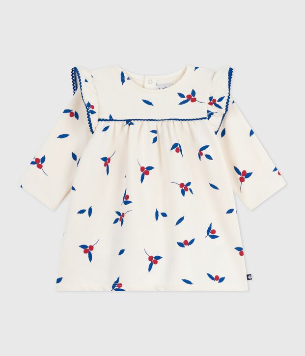 Robe b&eacute;b&eacute; en coton manches longues imprim&eacute;e baies &eacute;cru/multicouleur