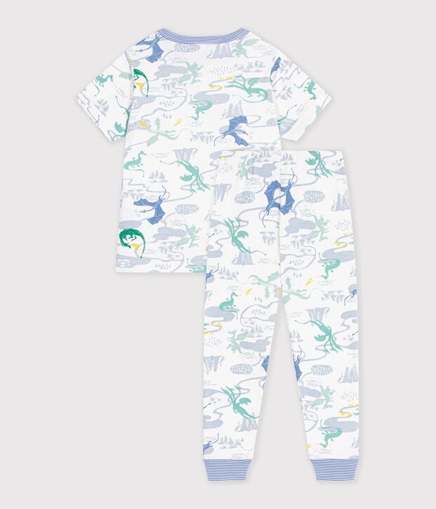 Pyjama enfant en coton manches courtes jambes longues imprim&eacute; blanc/multicouleur