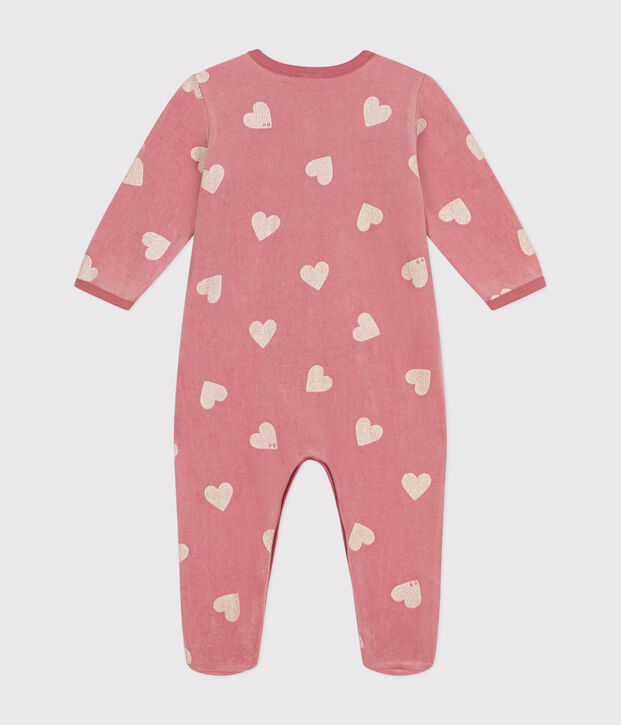 Pyjama b&eacute;b&eacute; en velours imprim&eacute; motif c&oelig;urs rose/blanc