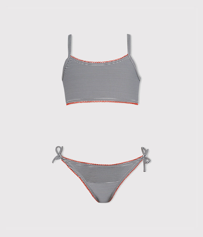 Maillot de bain 2 pi&egrave;ces fille bleu ABYSSE/blanc LAIT