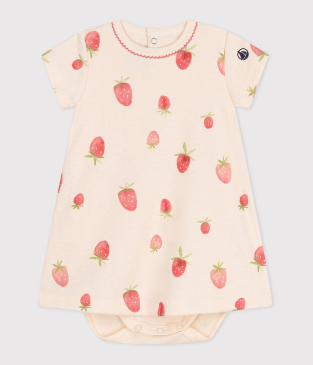 Robe b&eacute;b&eacute; en coton &agrave; manches courtes et body int&eacute;gr&eacute; &eacute;cru/rose/multicouleur
