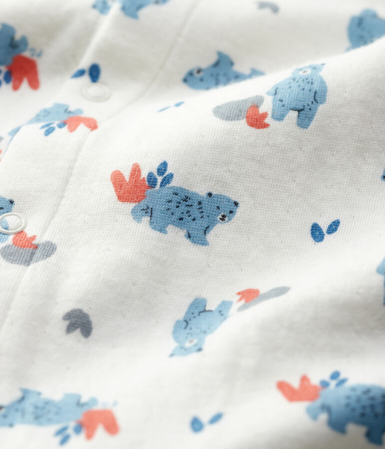 Combinaison longue imprim&eacute; ours b&eacute;b&eacute; en coton biologique blanc MARSHMALLOW/blanc MULTICO