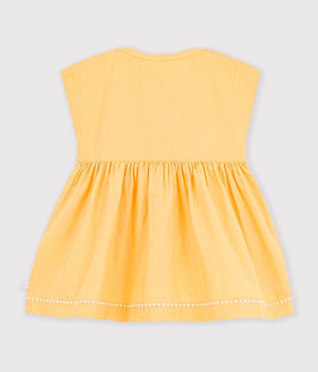 Robe b&eacute;b&eacute; en coton/lin manches courtes unie jaune