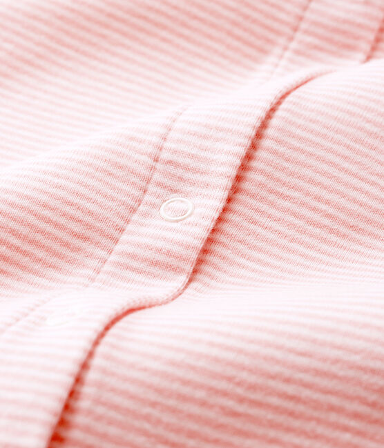 Bodyjama sans pieds bébé fille en côte rose CHARME/blanc MARSHMALLOW