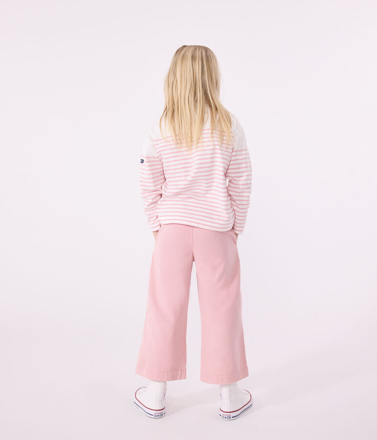 Teeshirt marini&egrave;re enfant en coton manches longues blanc MARSHMALLOW/rose CHARME