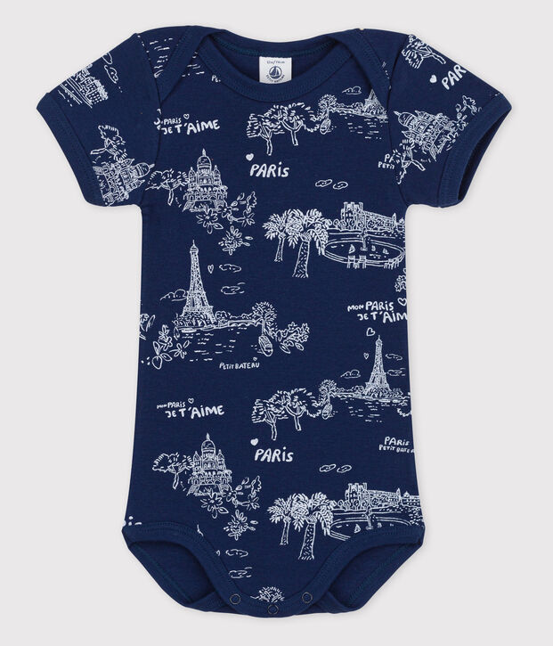 Body manches courtes b&eacute;b&eacute; fille bleu/blanc