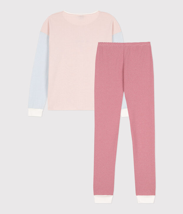 Pyjama milleraies tricolore en coton femme blanc/multicouleur