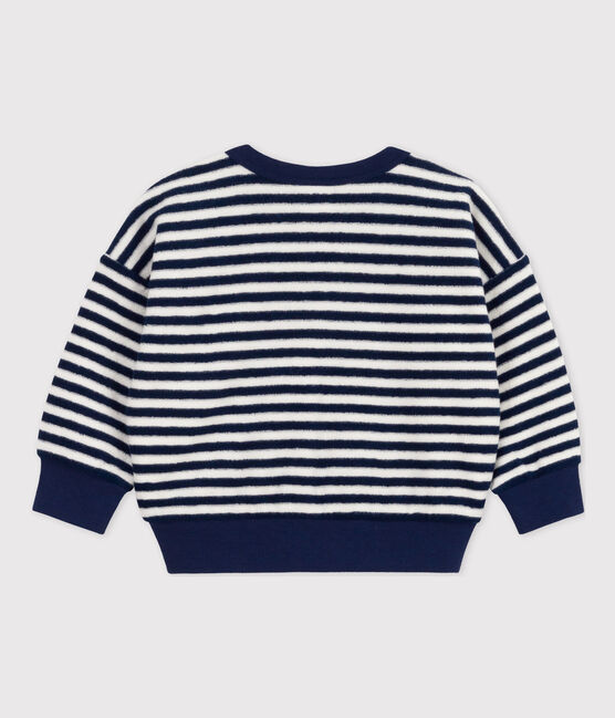 Sweatshirt bébé en bouclette éponge rayée bleu MEDIEVAL/blanc MARSHMALLOW