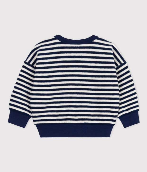 Sweatshirt b&eacute;b&eacute; en bouclette &eacute;ponge ray&eacute;e bleu/blanc