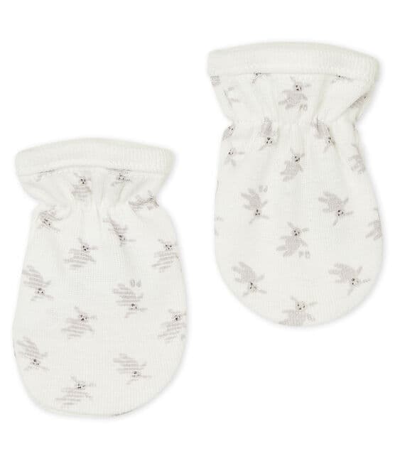 Moufles anti-griffures bébé en côte blanc MARSHMALLOW/blanc MULTICO