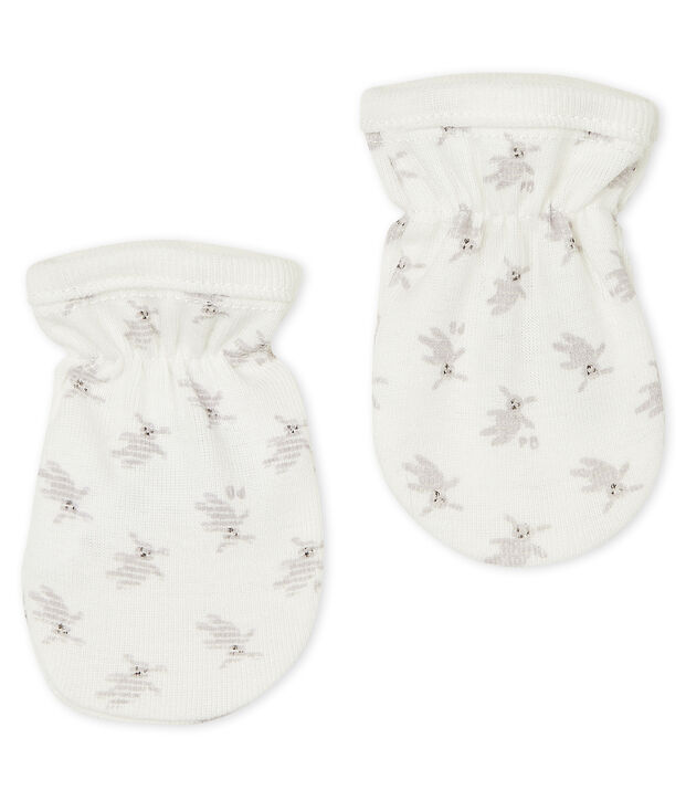 Moufles anti-griffures b&eacute;b&eacute; en c&ocirc;te blanc/multicouleur