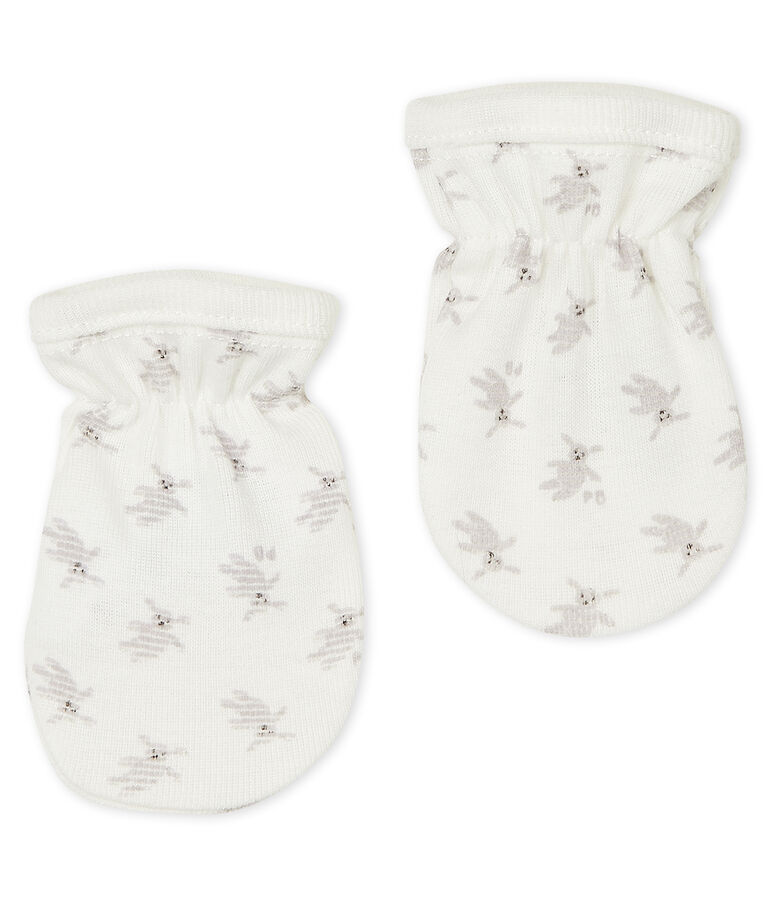 Moufles anti-griffures b&eacute;b&eacute; en c&ocirc;te blanc MARSHMALLOW/blanc MULTICO