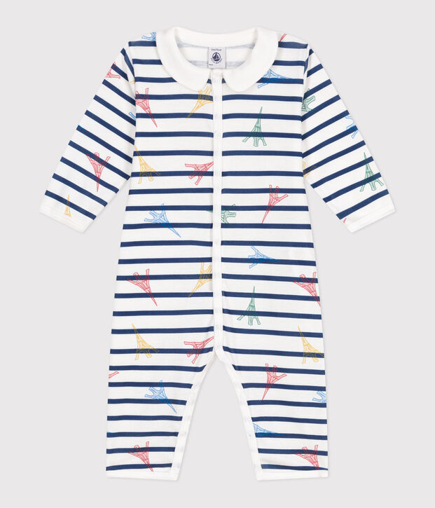 Pyjama b&eacute;b&eacute; en coton sans pieds avec col Paris blanc/multicouleur
