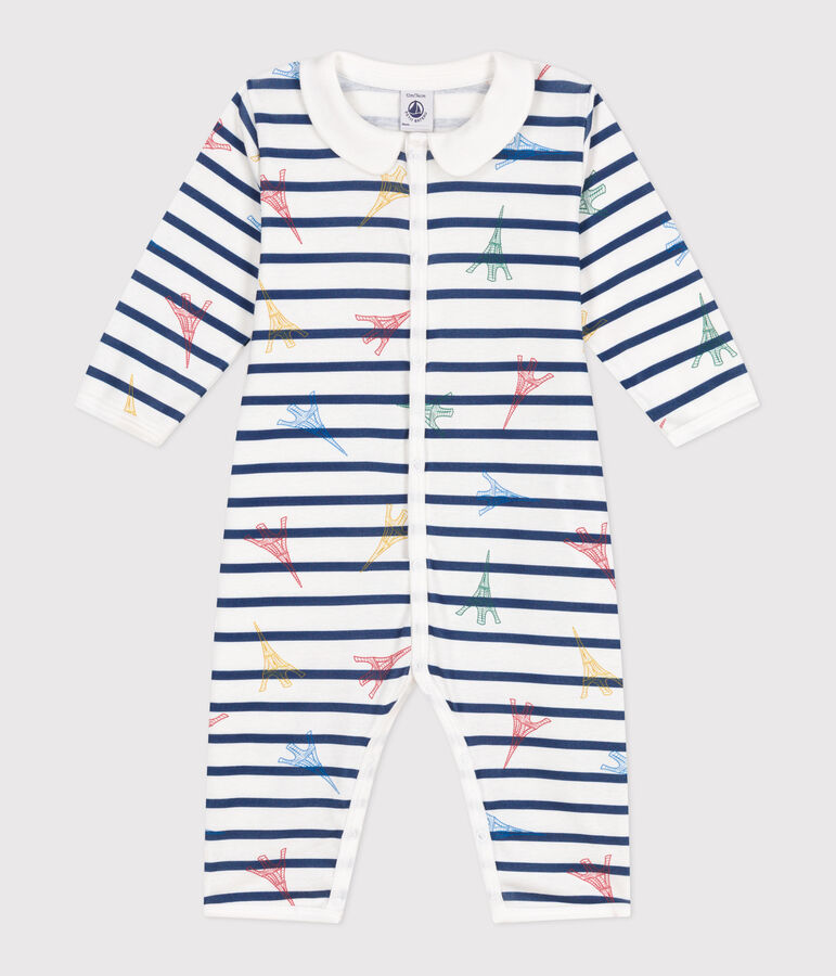 Pyjama b&eacute;b&eacute; en coton sans pieds avec col Paris blanc ECUME/blanc MULTICO