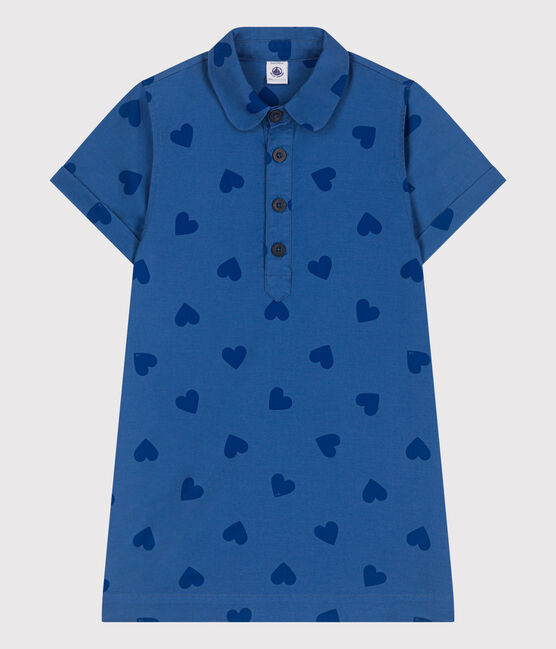 Robe enfant  manches courtes en coton cœurs bleu ALASKA FONCE/ MEDIEVAL