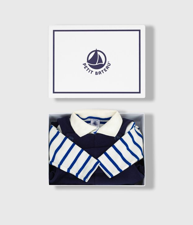 Ensemble cadeau b&eacute;b&eacute; en coton : salopette et body multicouleur