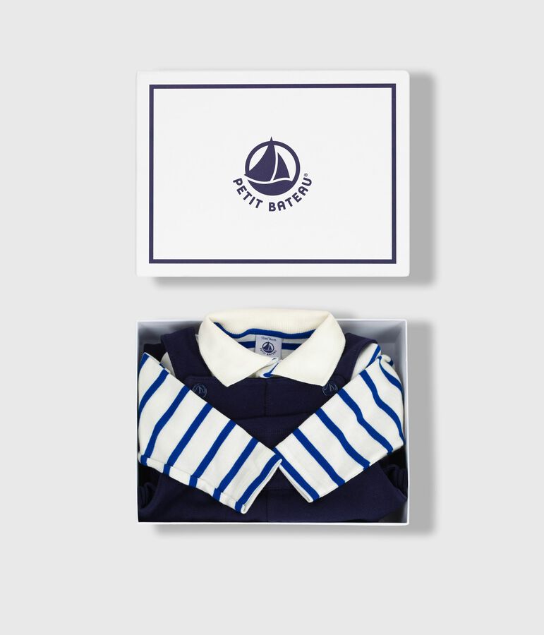 Ensemble cadeau b&eacute;b&eacute; en coton : salopette et body multicouleur