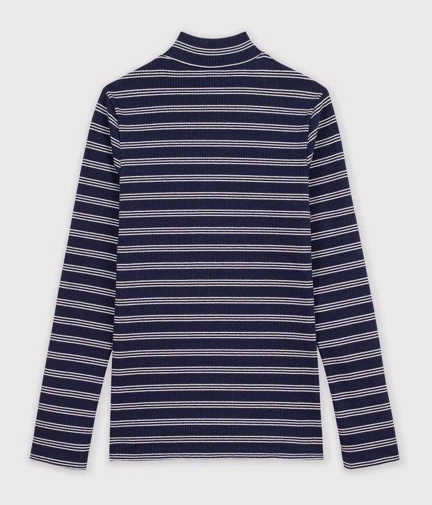 Sous-pull femme en coton &agrave; rayures bleu/blanc