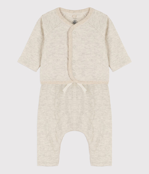 Ensemble 2 pi&egrave;ces b&eacute;b&eacute; matelass&eacute; en coton beige chin&eacute;