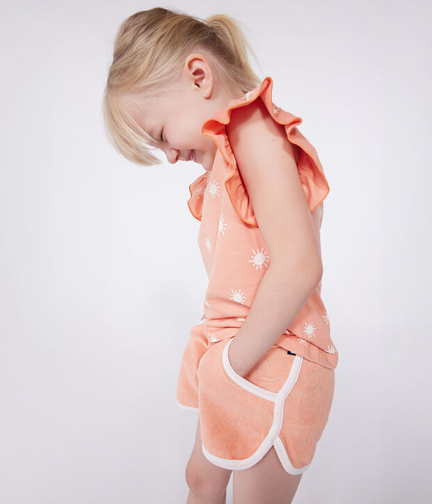 Teeshirt enfant en coton manches courtes imprim&eacute; orange/blanc