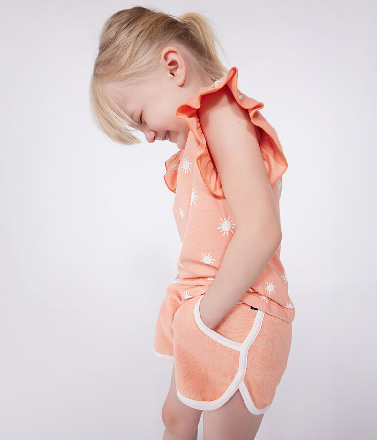 Teeshirt enfant en coton manches courtes imprim&eacute; orange ABRICOT/ MARSHMALLOW