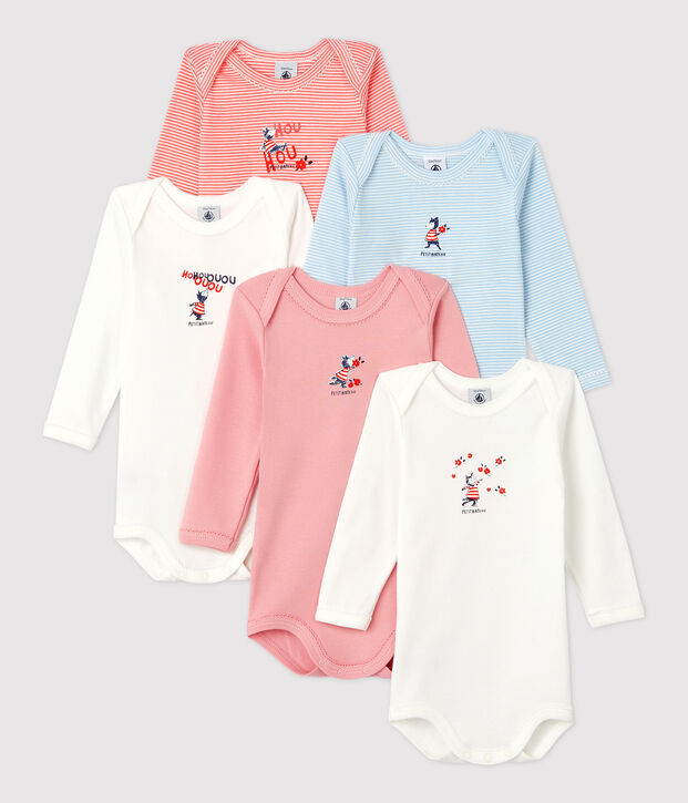Lot de 5 bodies manches longues b&eacute;b&eacute; fille en coton multicouleur