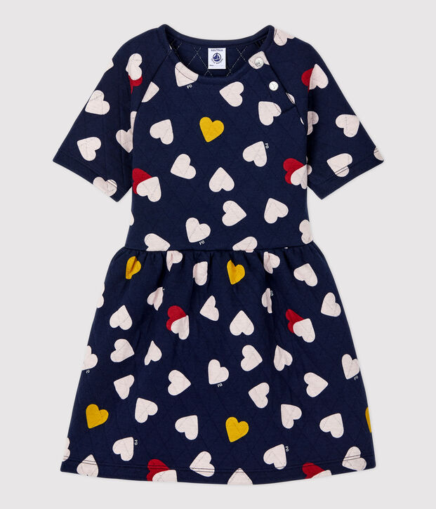 Robe manches courtes en tubique enfant fille bleu/multicouleur