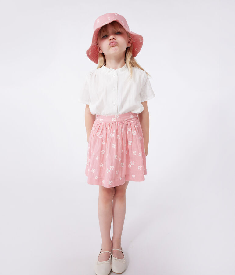 Jupe enfant en coton fleurie rose/blanc