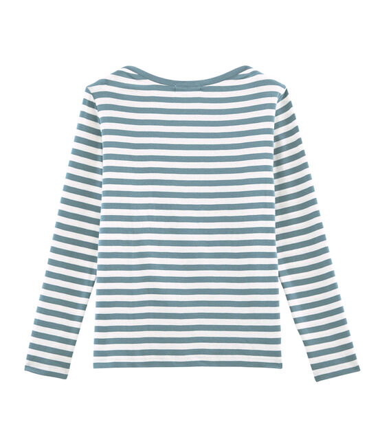 Tee-shirt manches longues femme bleu FONTAINE/blanc MARSHMALLOW