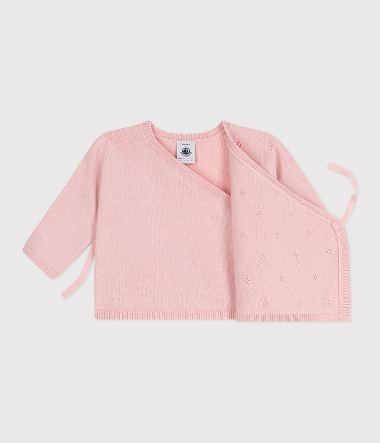 Brassi&egrave;re b&eacute;b&eacute; cache-c&oelig;ur ajour&eacute;e en tricot laine et coton rose JOLI