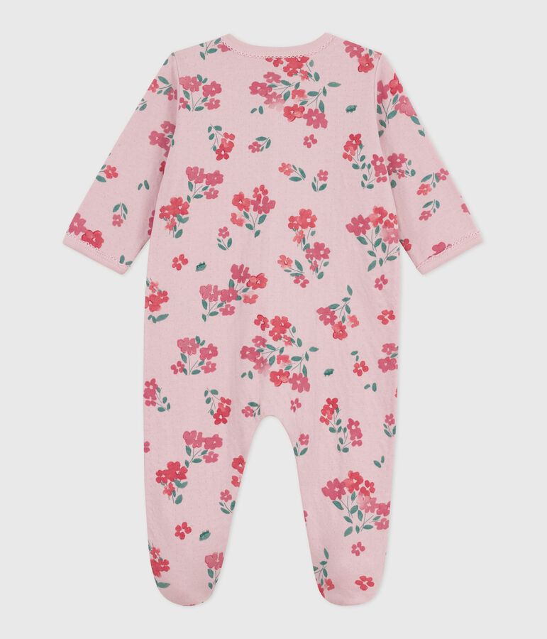 Pyjama b&eacute;b&eacute; en tubique imprim&eacute; fleuri rose JOLI/blanc MULTICO
