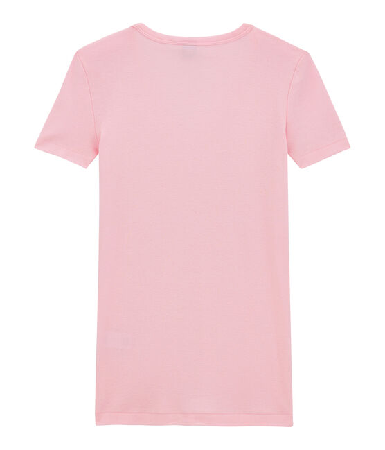 T-shirt femme col V en côte originale rose BABYLONE