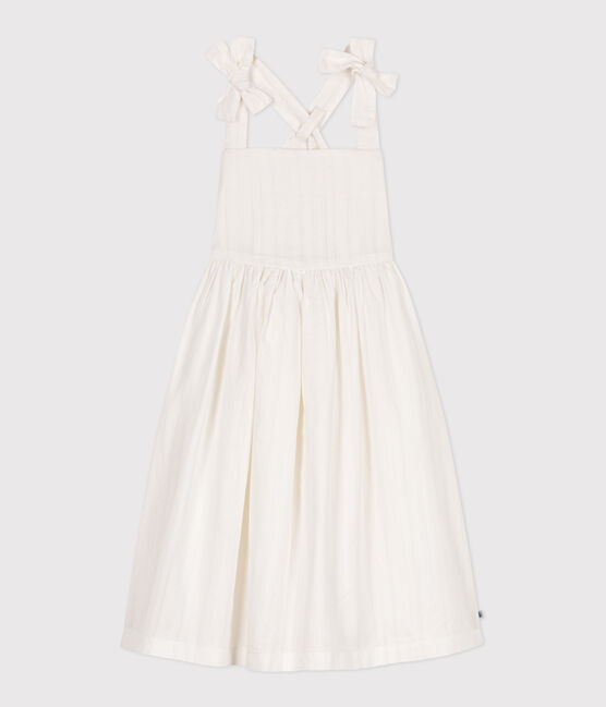 Robe longue à bretelles enfant en coton uni blanc ECUME
