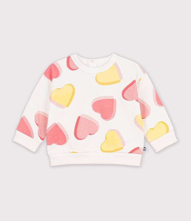 Sweatshirt b&eacute;b&eacute; en coton imprim&eacute; c&oelig;urs blanc/multicouleur