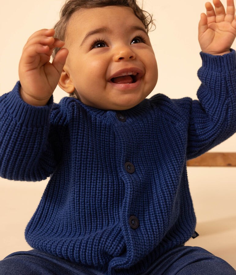 Cardigan en tricot de coton b&eacute;b&eacute; bleu INCOGNITO